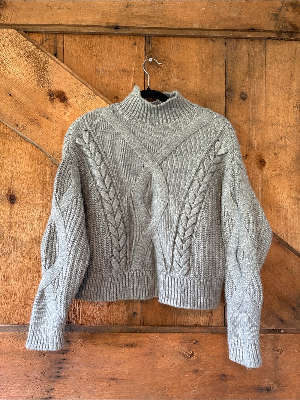 Elizabeth and James Gray Cable Mock Neck Sweater XS Chunky Knit Braided Braided